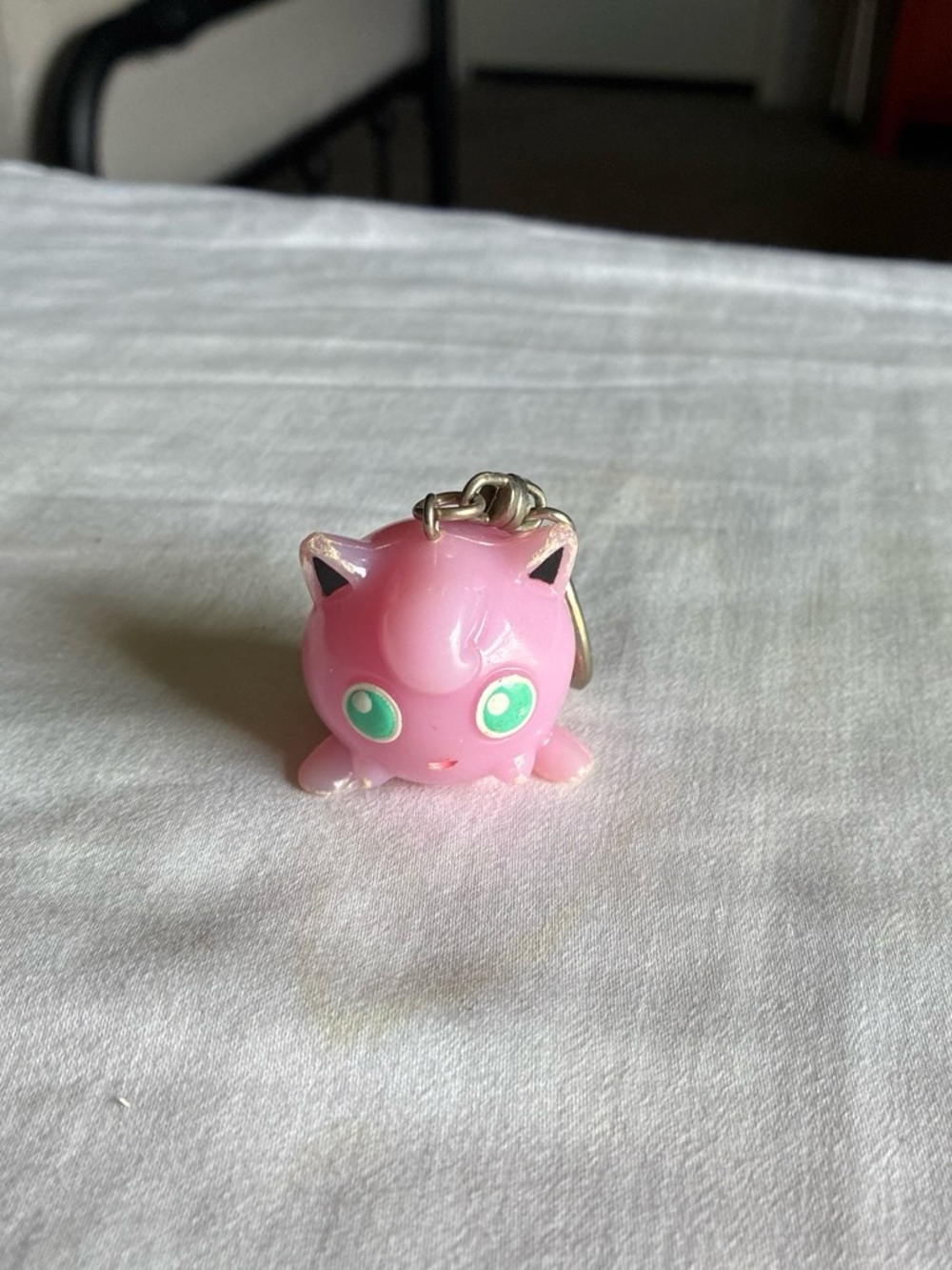Pink Cute Character Keychain Charm with Mint Green Eyes